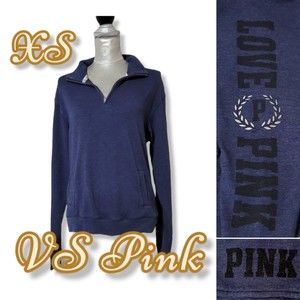 PINK VS Pullover Sweatshirt Zip Long Sleeve Blue Black Love XS y2k